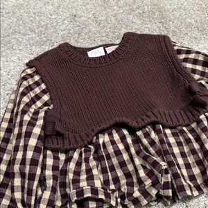 Zara Kids Plaid Brown Sweater Top